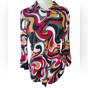 Anxiety blouse button down front short bell sleeves 60s-70s vibe Y2K Sz X-Large